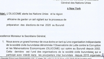 L’OLUCOME alerte  les Nations unies et la rgion africaine de garder un oeil  vigilant sur le processus de preparation des lections de mai 2020 au Burundi 